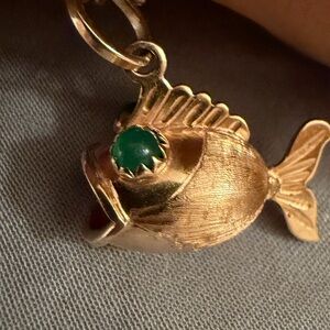 18k Puffer Fish Charm with Emerald Cabachon eyes
